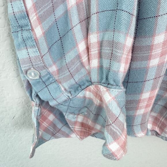Sanctuary Womens Tomboy Shirt Size L Plaid Pastel Flowy Button Front Pink Blue - Picture 4 of 6